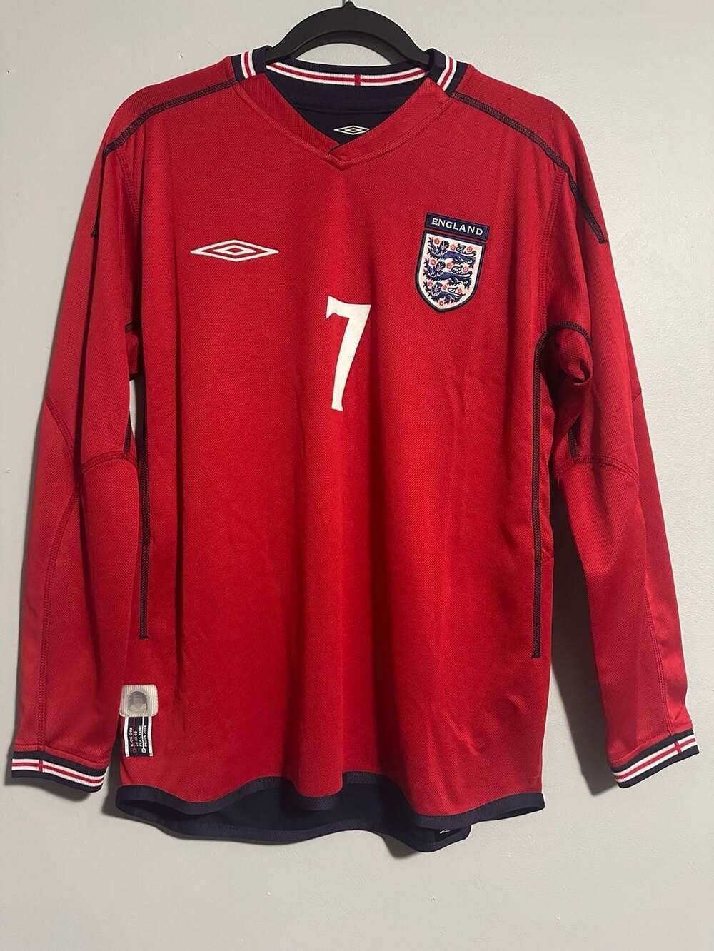 Vintage Original Umbro 2002-2004 England Away Long Sleeve David Beckham #7 Jerse